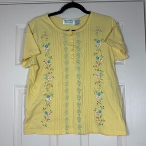 Vintage Shenanigans Floral Embroidered Garden Easter Spring Button Knit Top Sz M